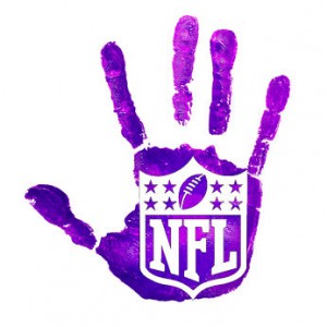 violet handprint, depicting the idea of to stop violence against women