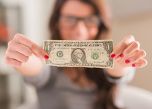 Happy Woman Holding American Dollar Currency