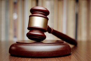 Judges wooden gavel in court