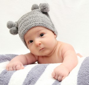 Baby in gray hat